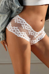 White Floral Lace Sheer Boyshort Panties