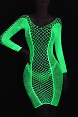 Glow in the Dark White Fishnet Mini Dress