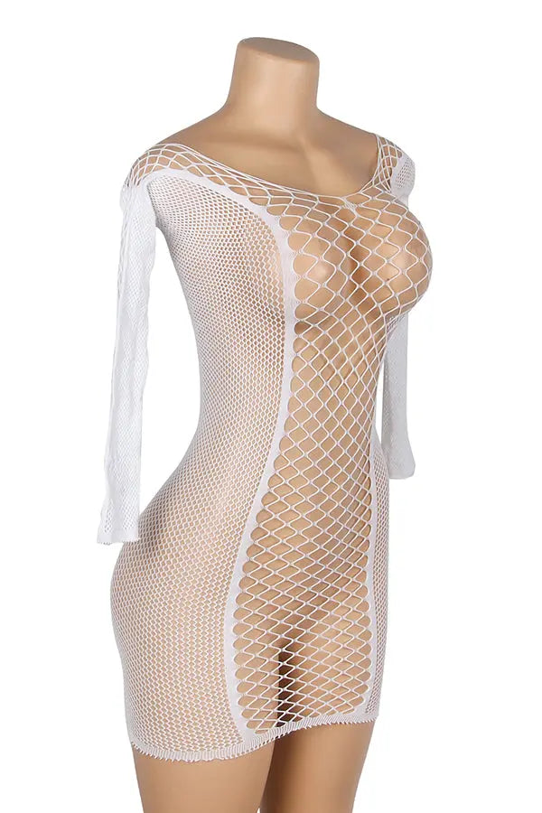 Glow in the Dark White Fishnet Mini Dress