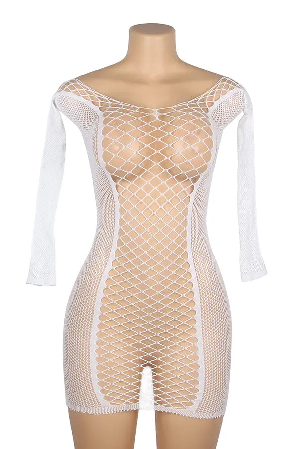 Glow in the Dark White Fishnet Mini Dress