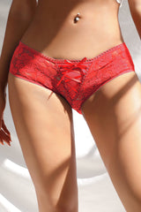 Red Front Lace-up Open Crotch Panty