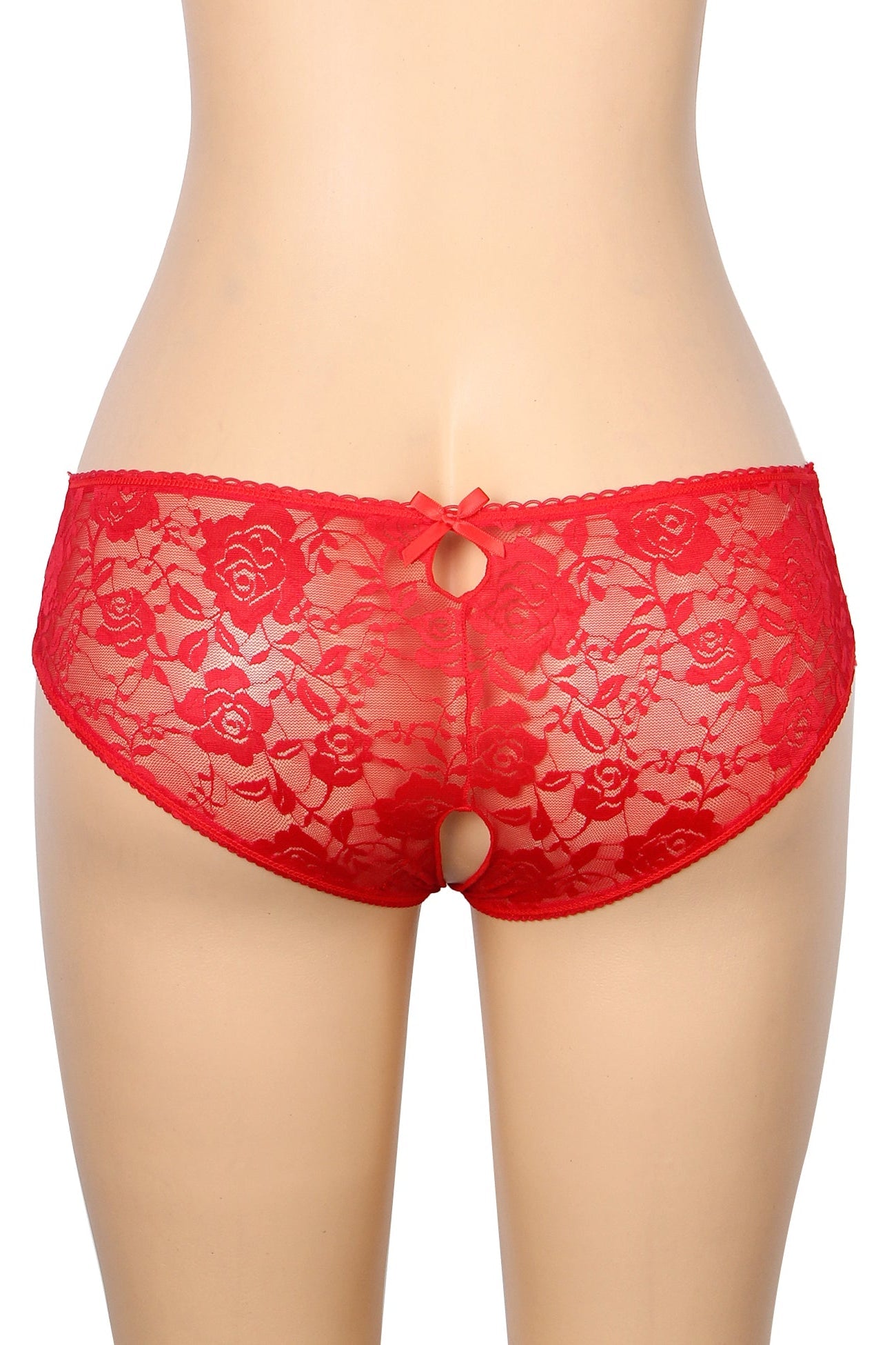 Red Front Lace-up Open Crotch Panty