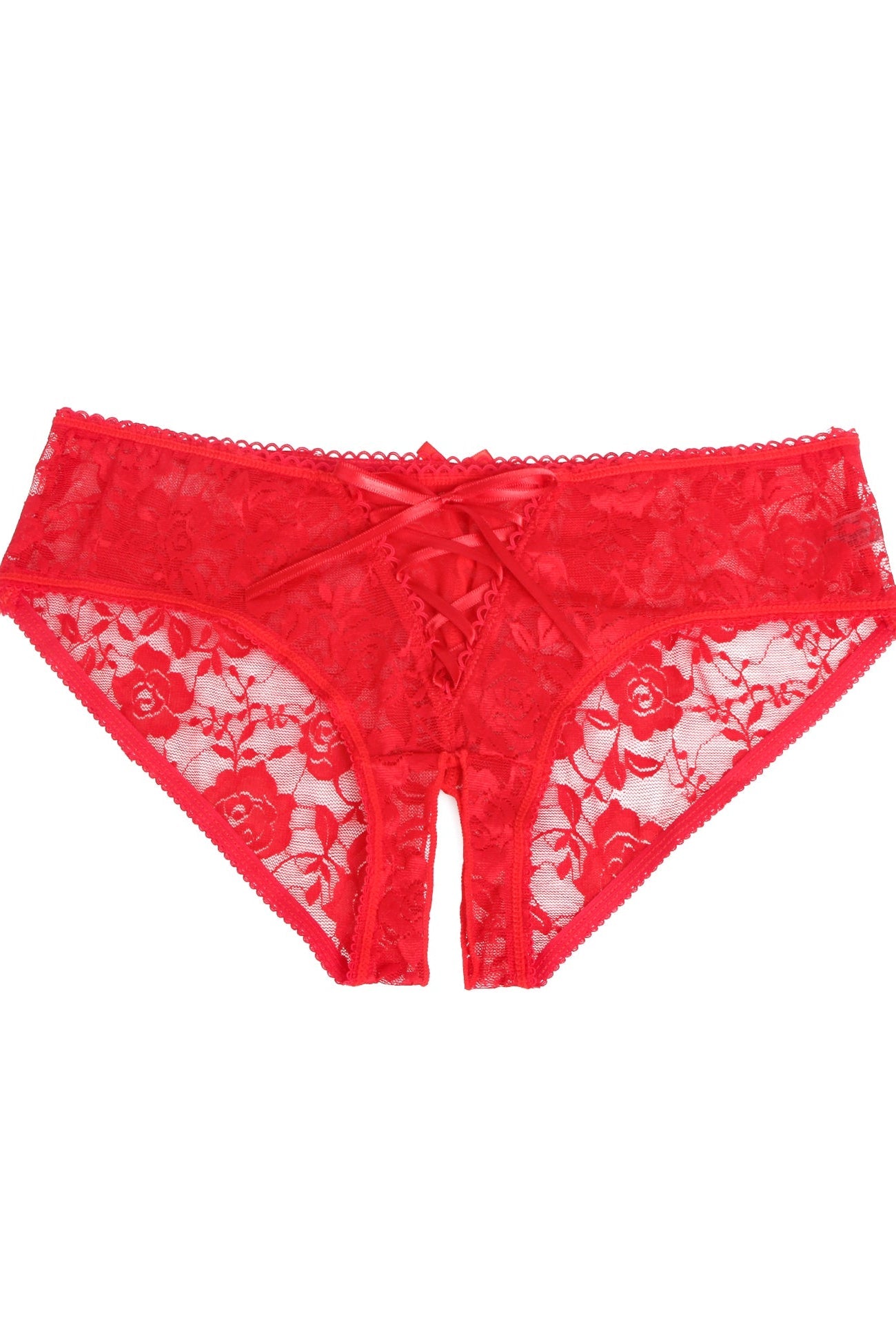Red Front Lace-up Open Crotch Panty