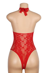 Sexy Red Lace Halter Bodysuit