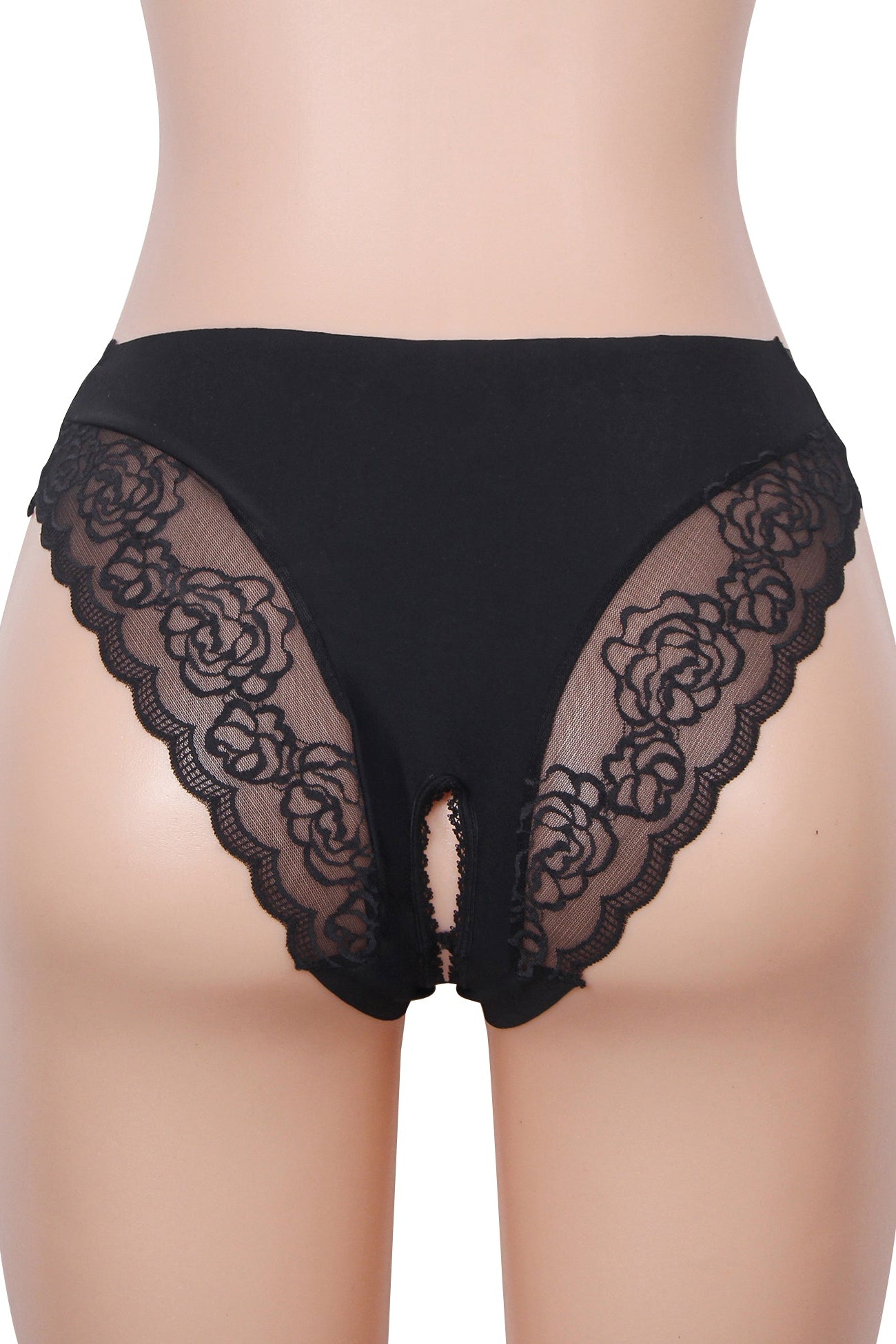 Black Crotchless Lace Back Panties