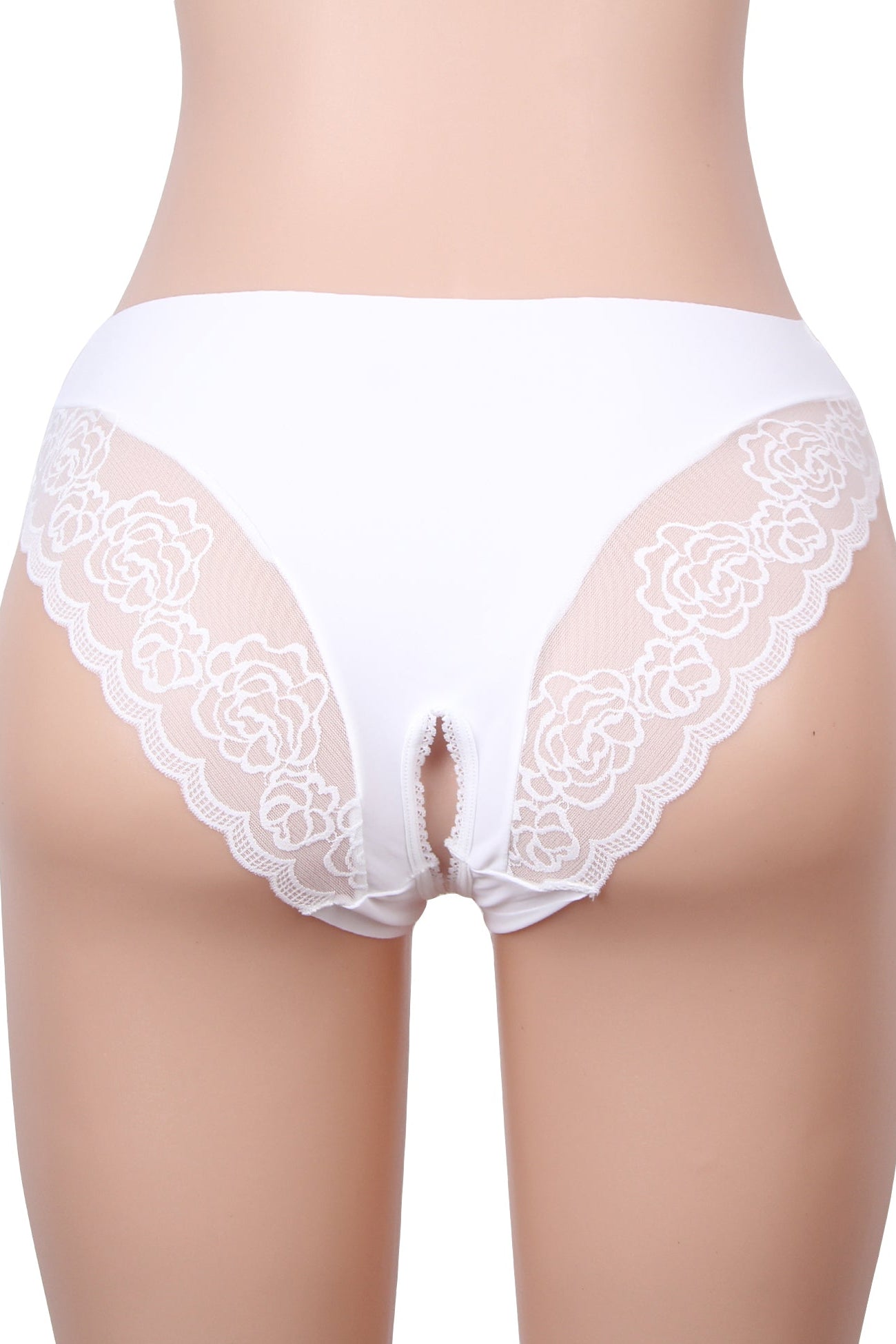 White Crotchless Lace Back Panties