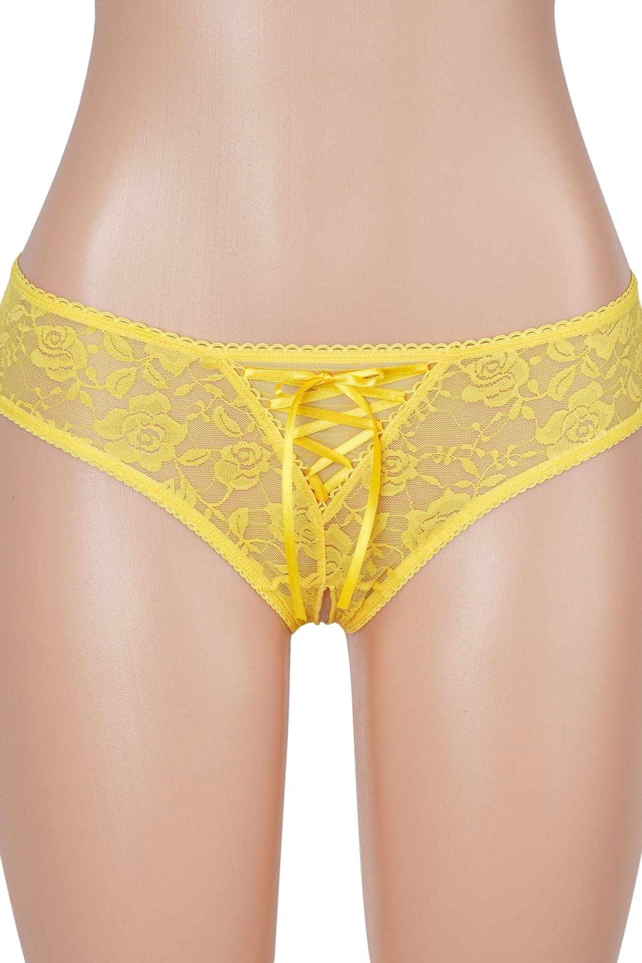 Yellow Front Lace-up Open Crotch Panty