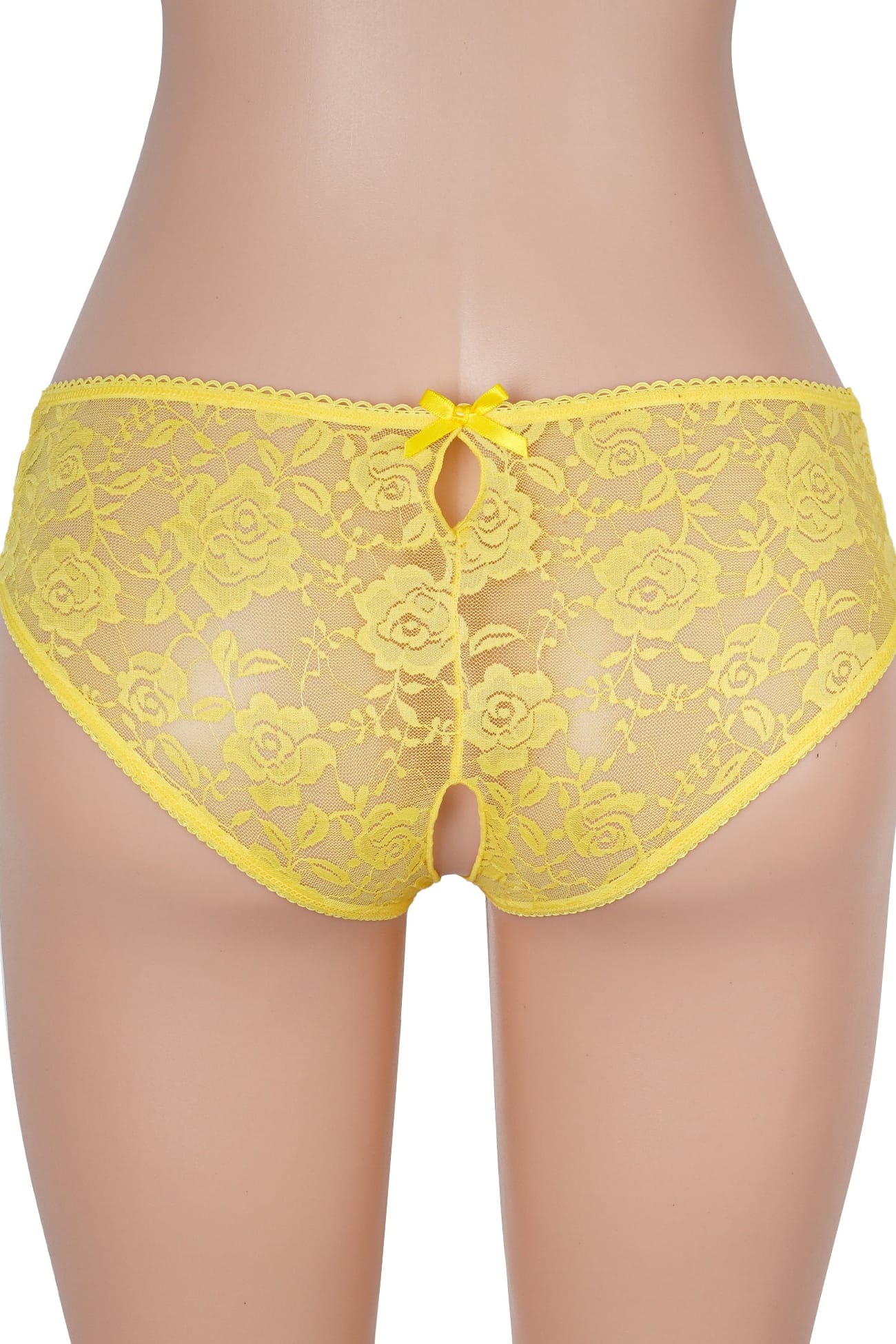 Yellow Front Lace-up Open Crotch Panty