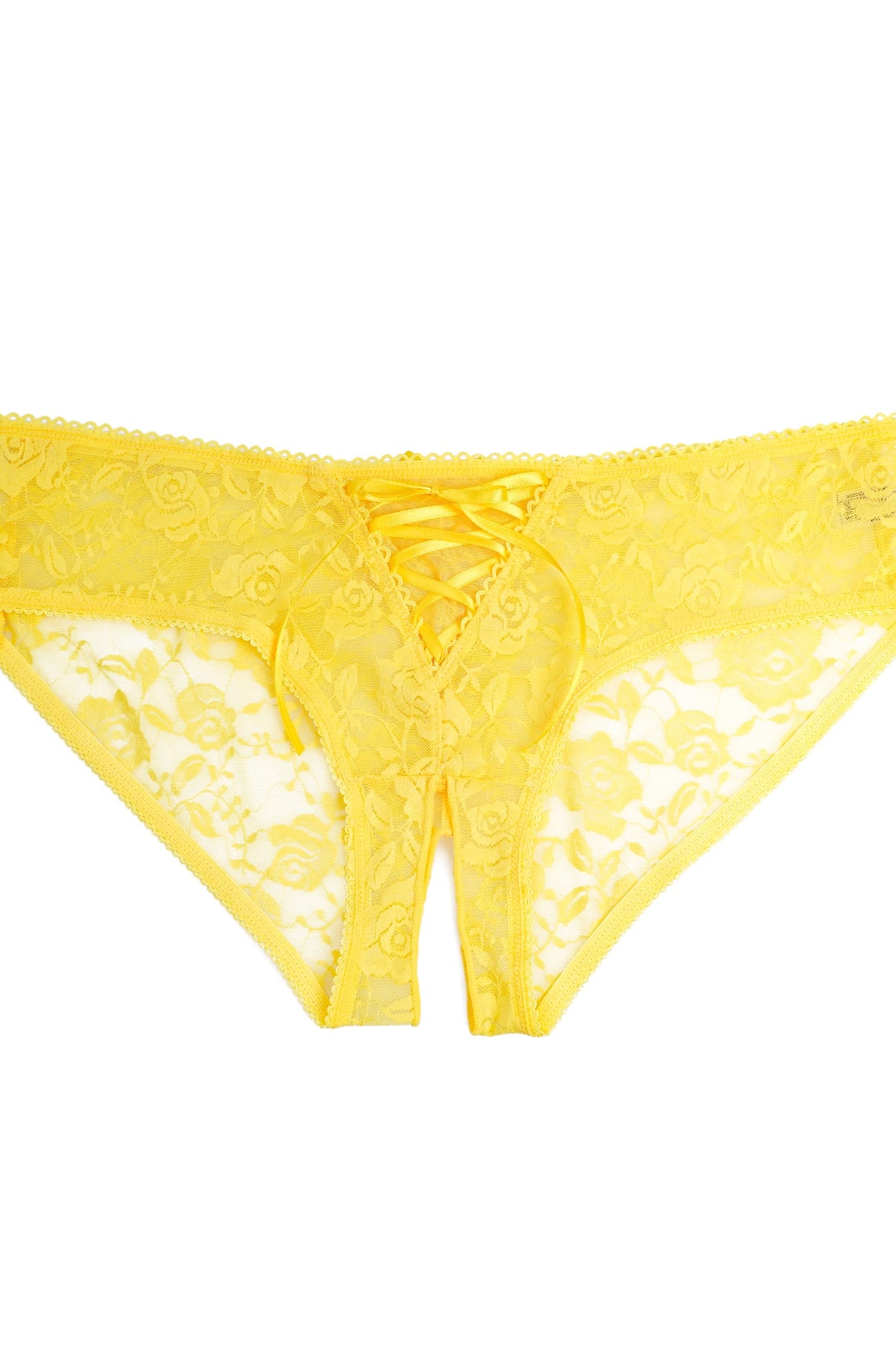 Yellow Front Lace-up Open Crotch Panty