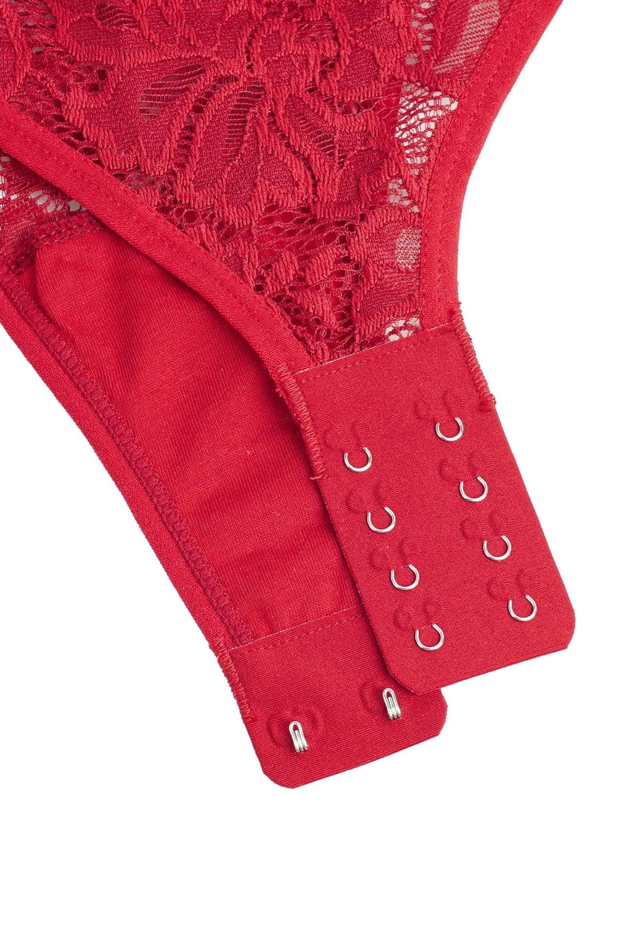 Sexy Red Floral Lace Long Sleeve Bodysuit