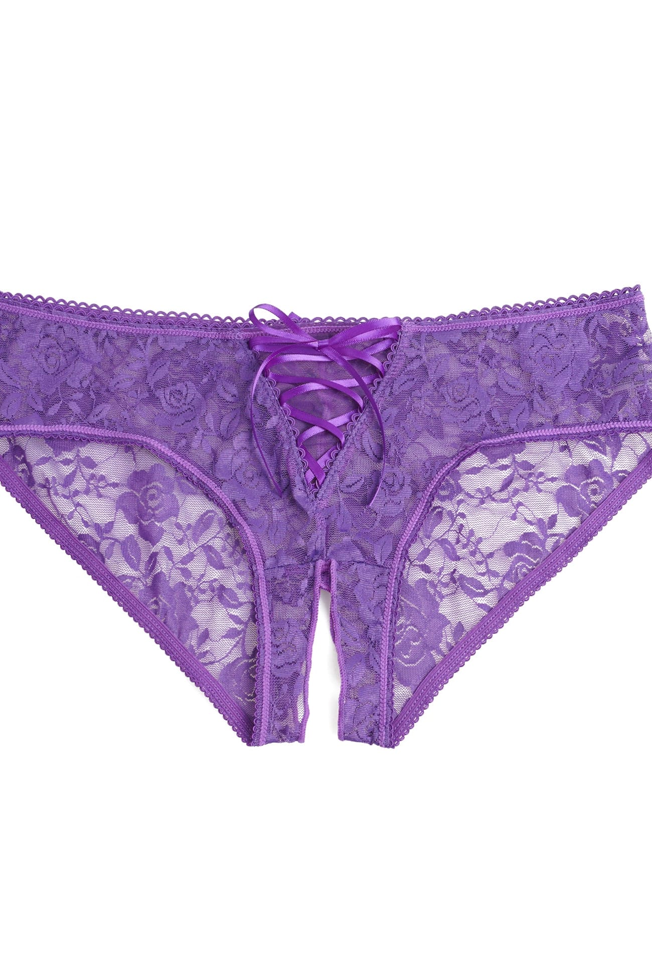 Purple Front Lace-up Open Crotch Panty