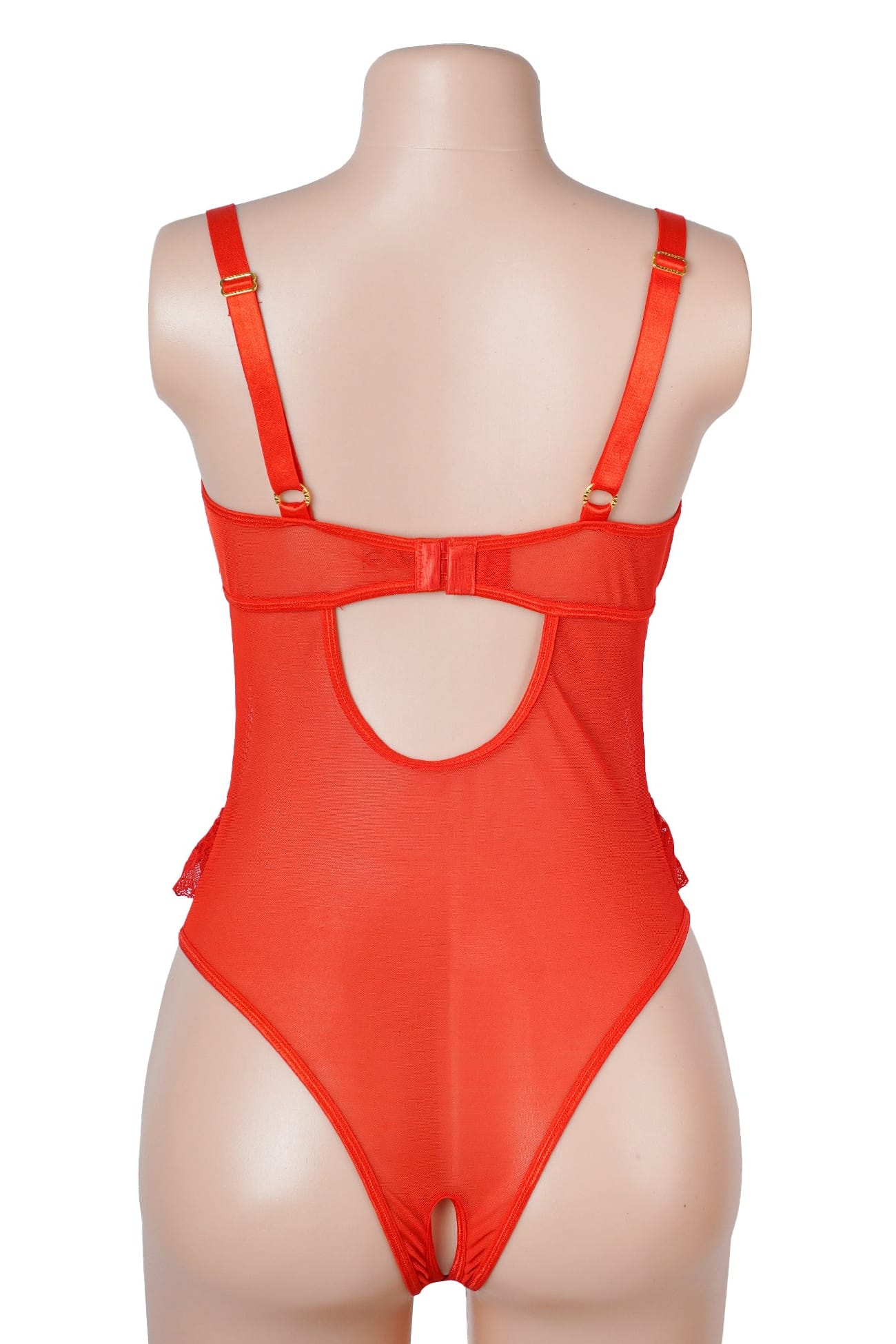 Red Crotchless Lace Sheer Mesh Bodysuit