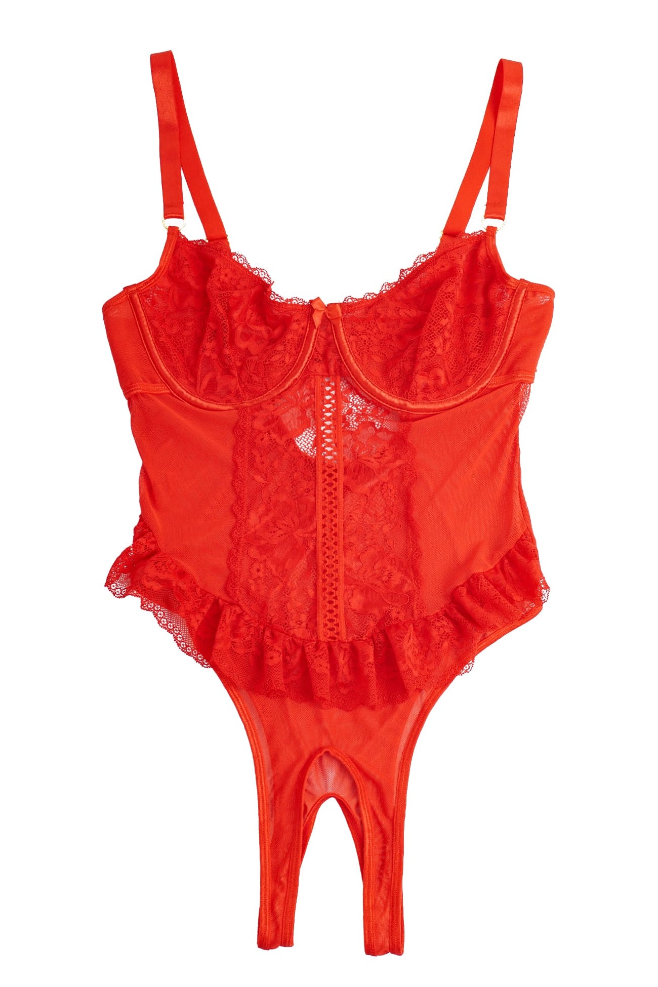 Red Crotchless Lace Sheer Mesh Bodysuit