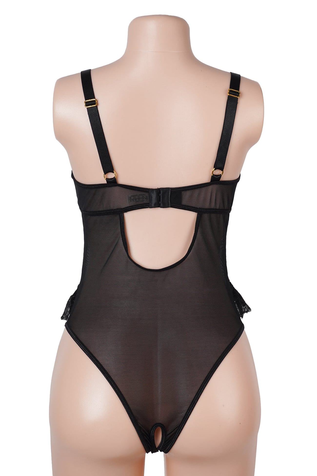 Black Crotchless Lace Sheer Mesh Bodysuit