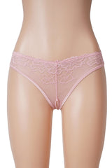 Sexy Soft Pink Lace Crotchless Panties