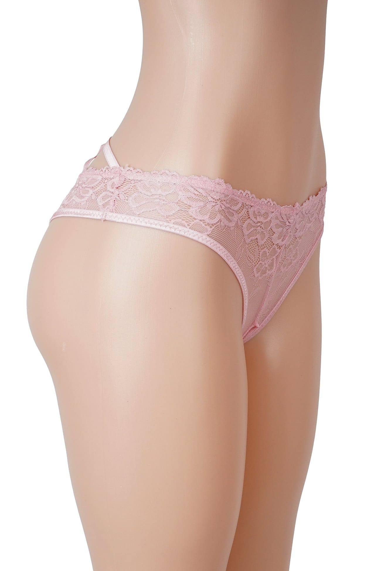 Sexy Soft Pink Lace Crotchless Panties