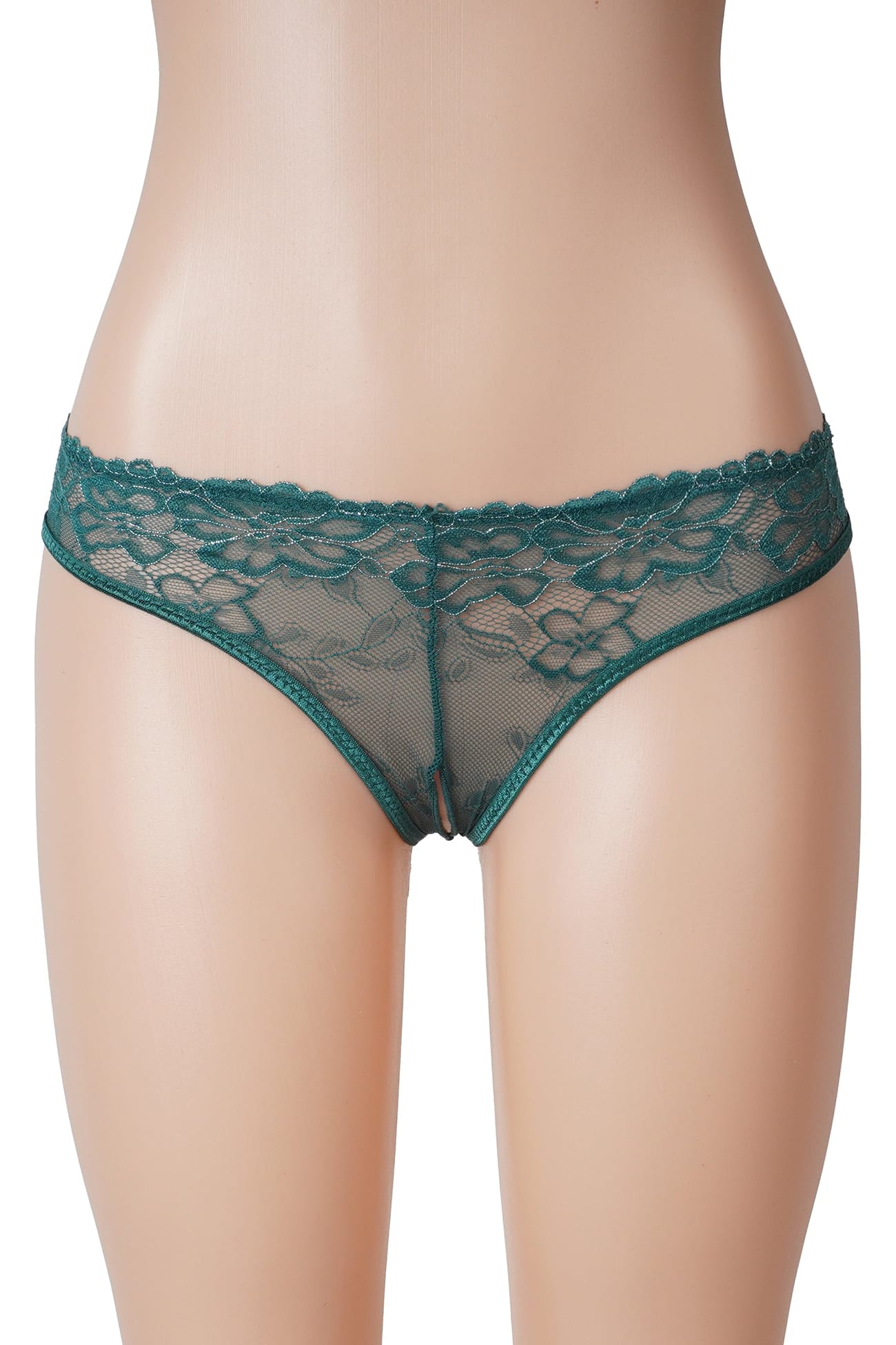 Sexy Green Lace Crotchless Panties