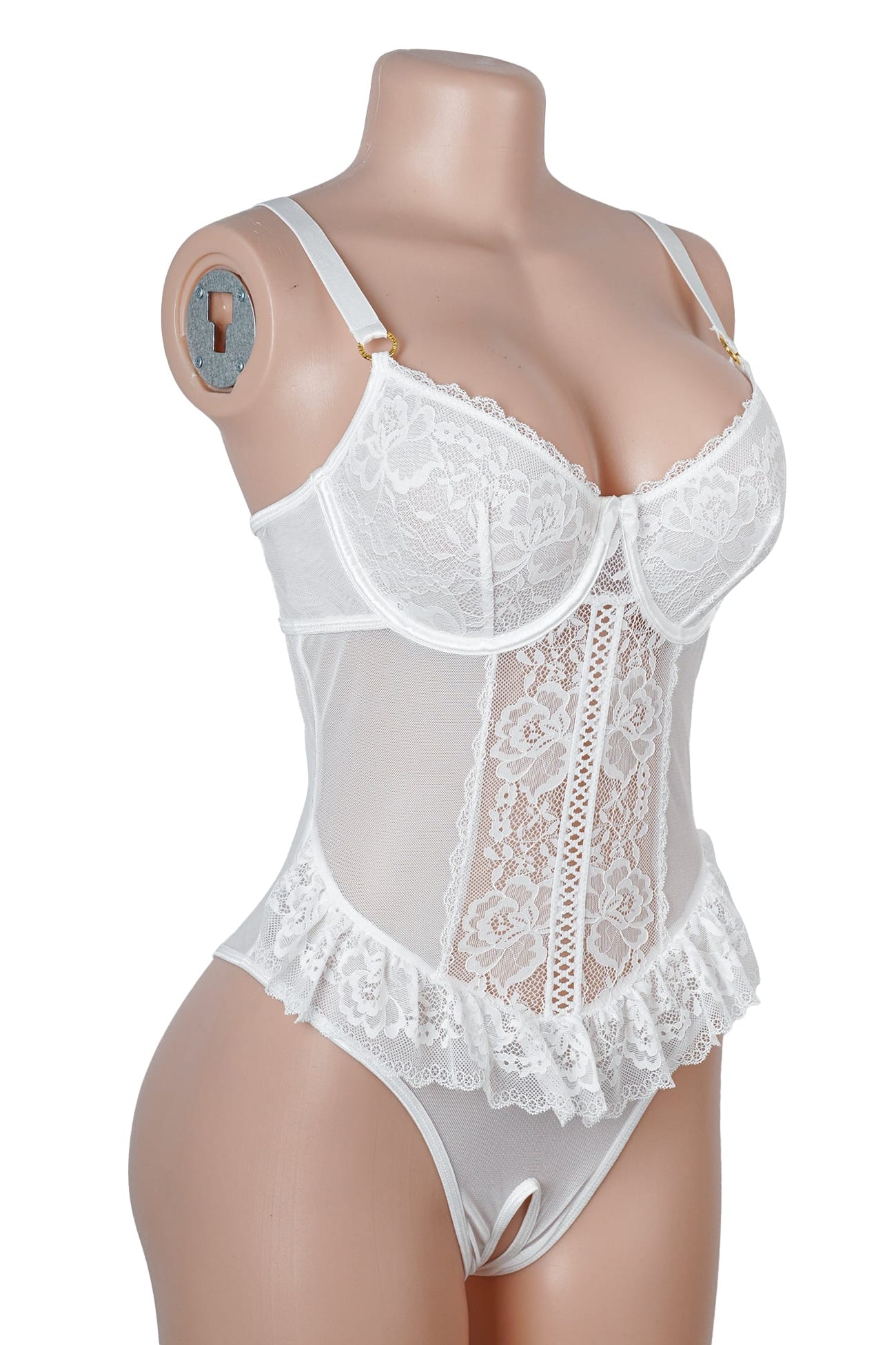White Crotchless Lace Sheer Mesh Bodysuit