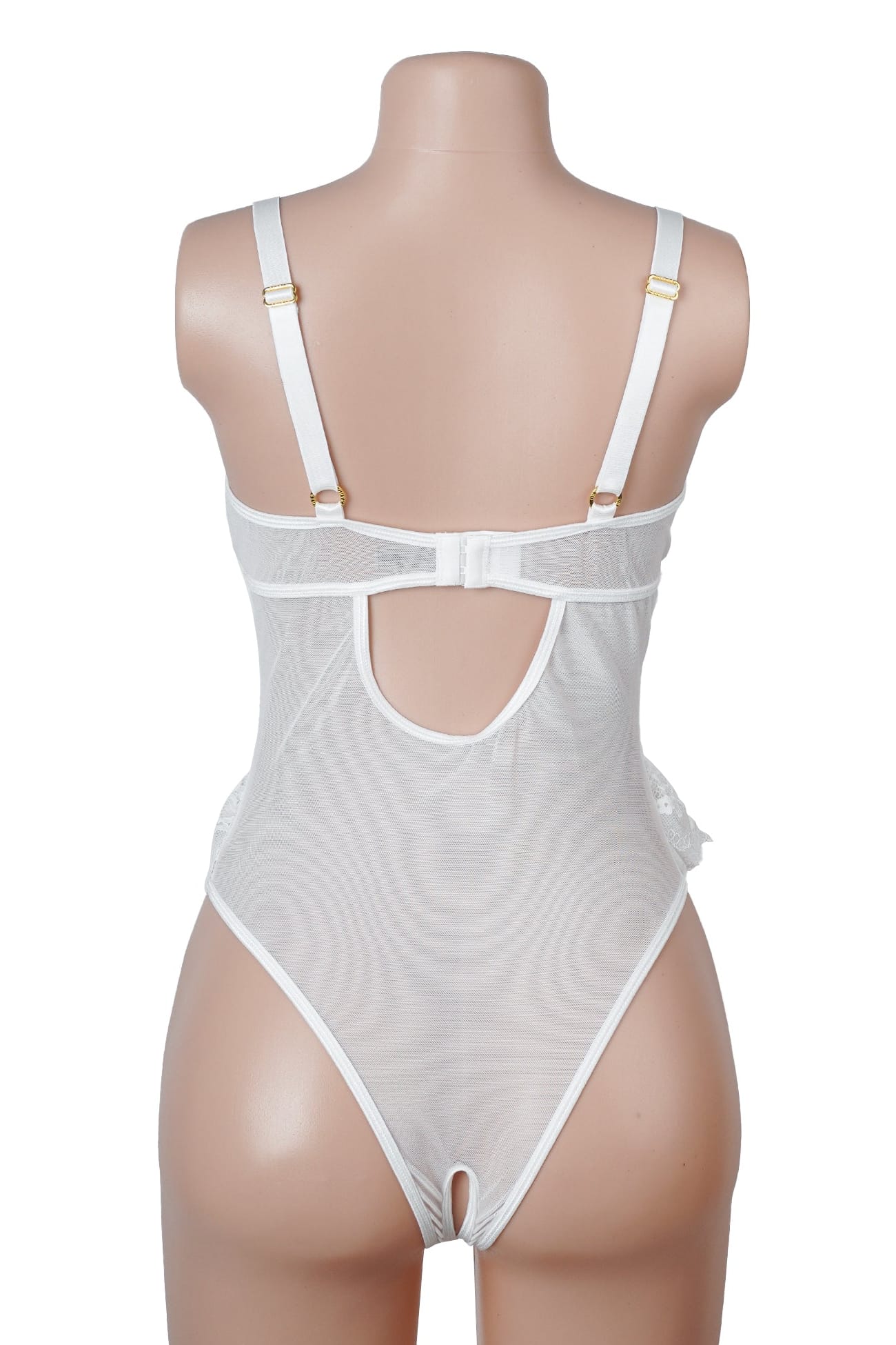 White Crotchless Lace Sheer Mesh Bodysuit