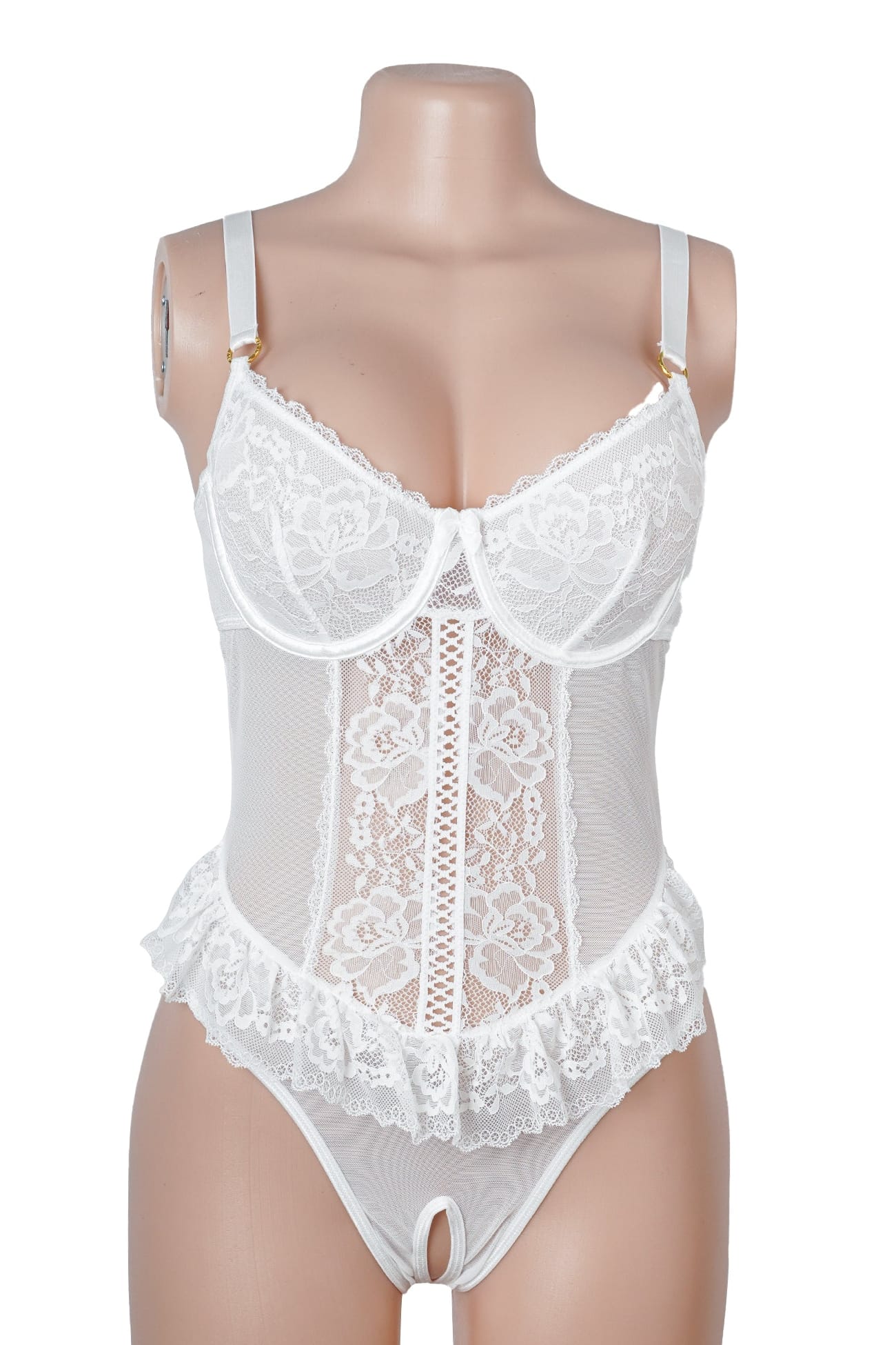 White Crotchless Lace Sheer Mesh Bodysuit