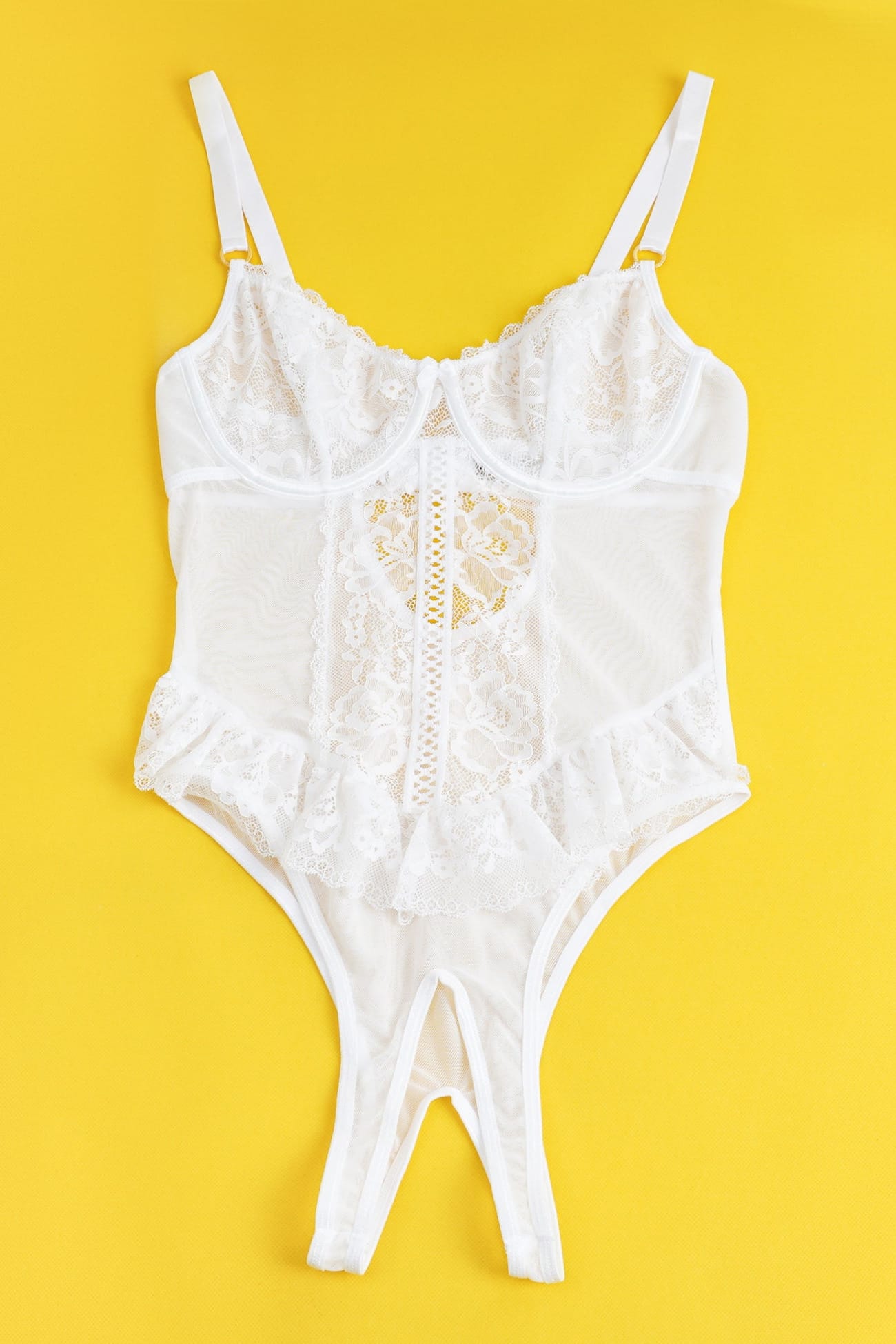 White Crotchless Lace Sheer Mesh Bodysuit