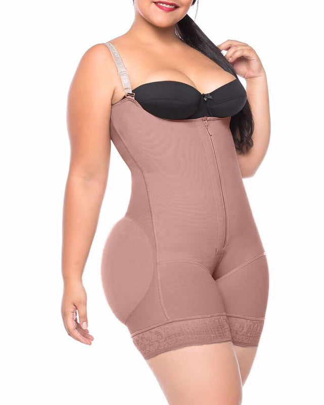 Women's Butt Lifting Open Bust Bodysuit Body Shaper With Zipper Shapewear Slimming Compression Faja With Straps Ref2132