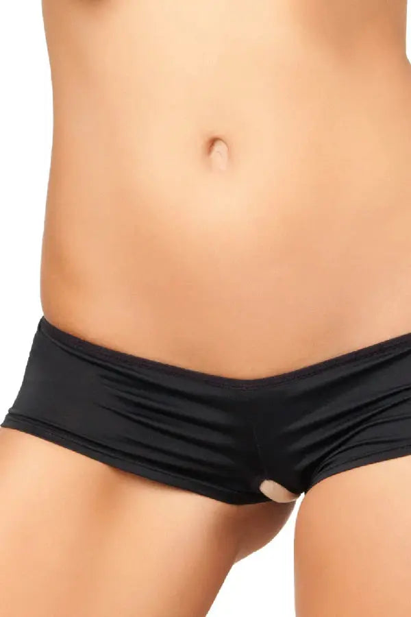 Black Lace-Up Back Crotchless Panty