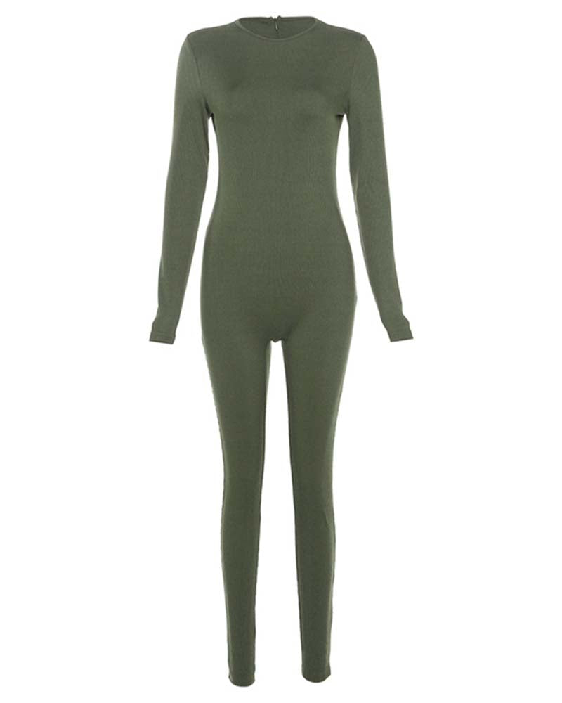 Women's Yoga Jumpsuits Ribbed Long Sleeve Crew Neck Tops Sport Jumpsuits