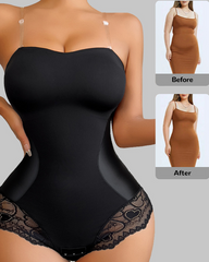 Strapless Lace Trim Bodysuit Shapewear
