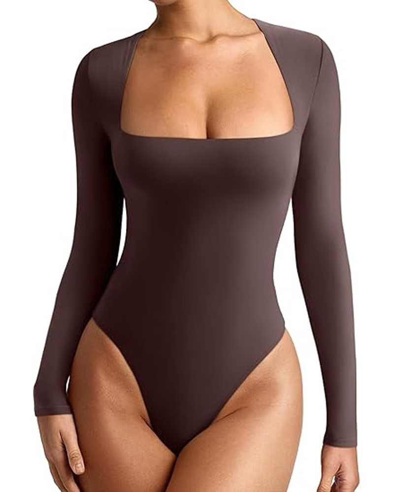 Nude-Feel Seamless Square Neck Long-Sleeved Bodysuit