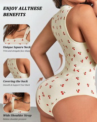 Square Neck Sleeveless Stretch Tummy Control Printed Bodysuit