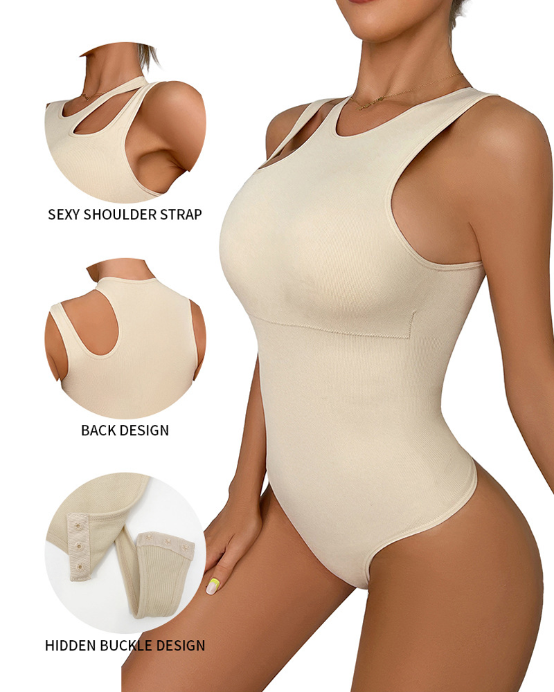 Seamless Knit Bodysuit With Tummy Control Hip Lift And Padded Bra