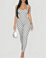 Slim Fit Polka Dot Open Back Sleeveless Bodycon Jumpsuit