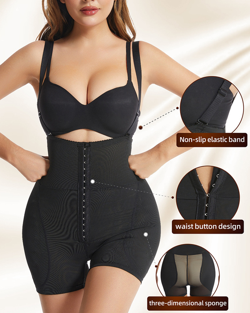 Tummy Control Waist Shaping And Hip Shaping Shorts With Sponge Padding And Shoulder Straps