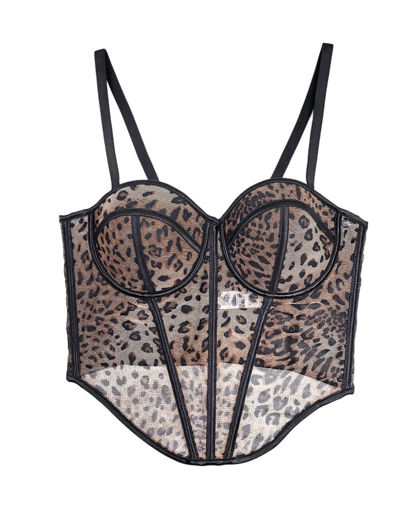 Leopard Print Mesh Corset Bralette