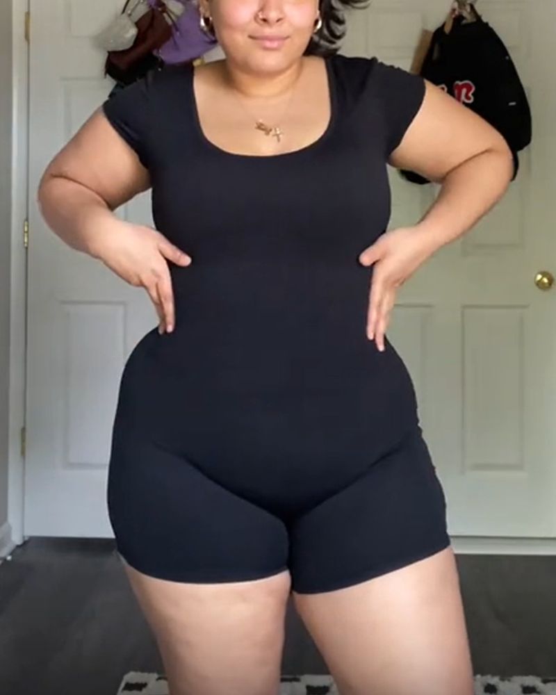 Short-Sleeved Quick-Drying Square-Neck Backless Tight-Fitting Hip-Lifting Bodysuit