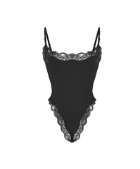 Bodysuit With Lace Trim Skin-Friendly Breathable Tight-Fitting Suspender Shapewear