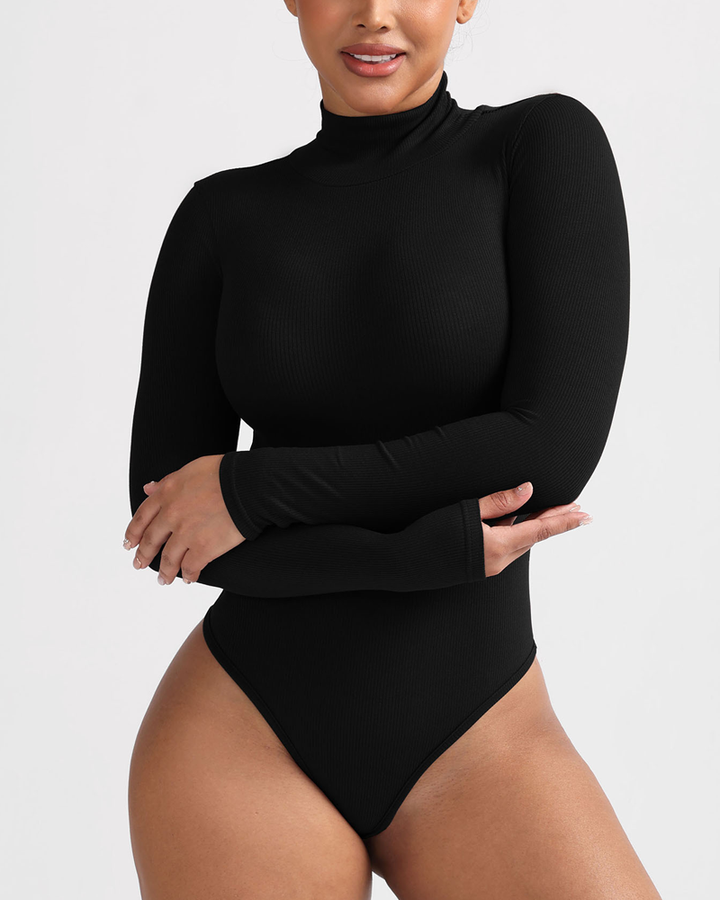 High-Neck Warm Long-Sleeved Shaping Thong Bodysuit