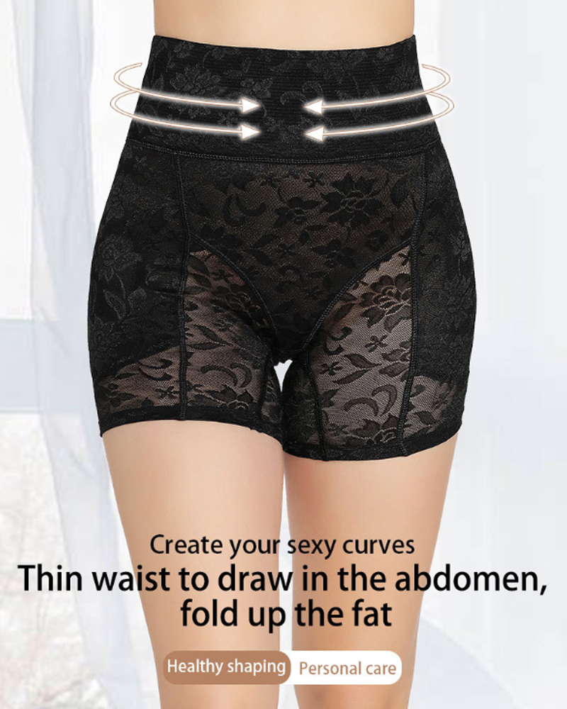 High Waist Lace Padded Butt Lifter Shaping Shorts