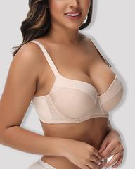 Vertical Rib Mesh Breathable Underwire Push Up Support Bra