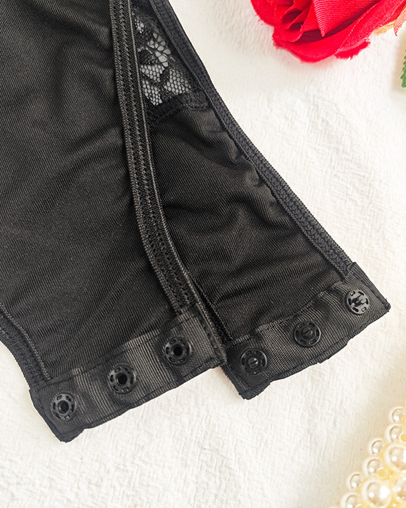 Sheer Lace Embroidered Long-Sleeved Bodysuit
