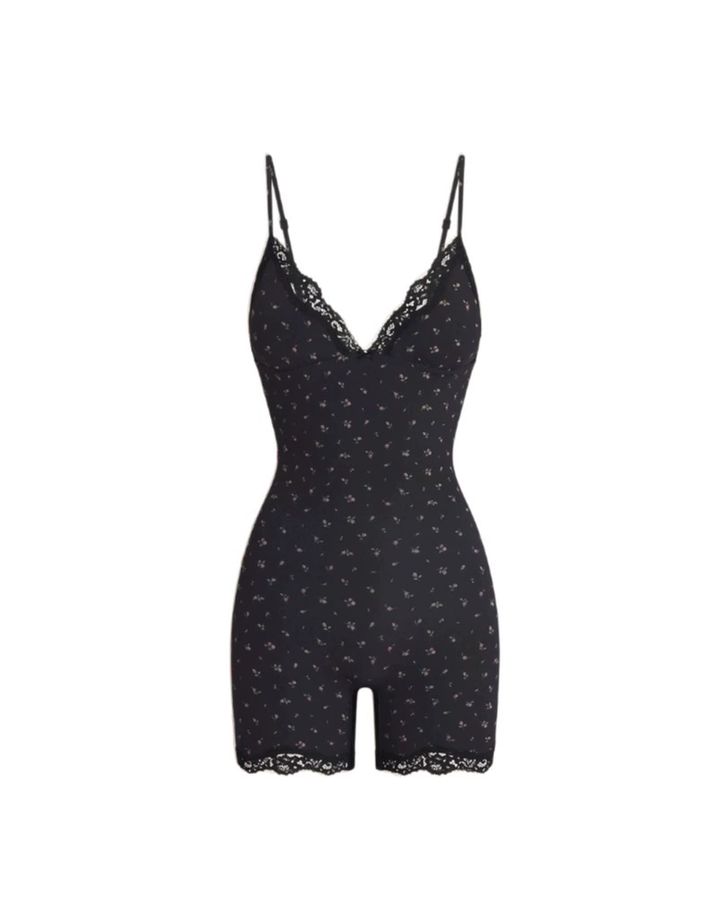 Sexy Bodysuit With Lace Trim And No Bra Cups