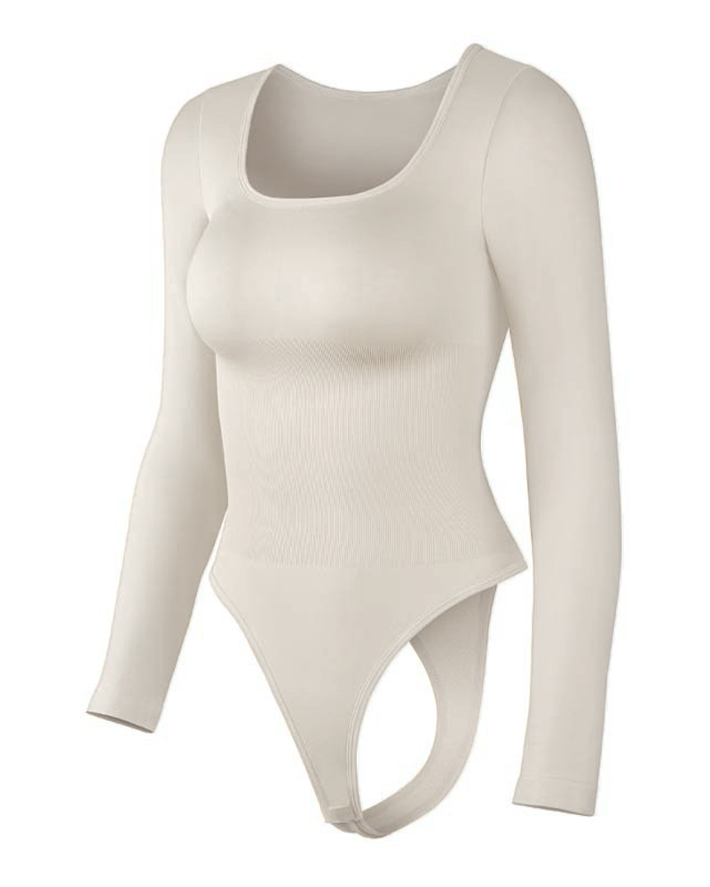 Long-Sleeved Square Neck Slim Waist Bodysuit