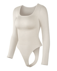 Long-Sleeved Square Neck Slim Waist Bodysuit
