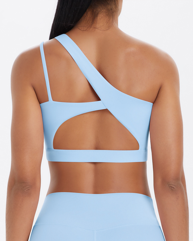 Asymmetrical One-Shoulder Backless Sports Bra