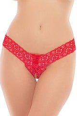 Red Floral Lace Crotchless Thong