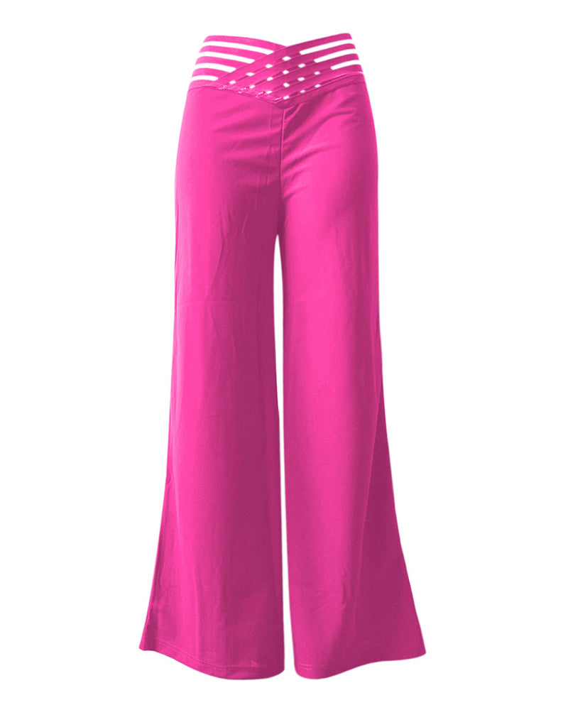 Pants Wide Leg Y2k High Waist Pants Sexy Crisscross Sheer Mesh Office Chic Flared Trousers Spicy Kpop Street Casual Korean Female Pant