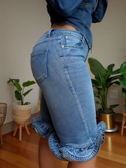High Waisted Lace Denim Shorts