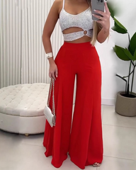 Slim Fit Wide-Leg Pants Set