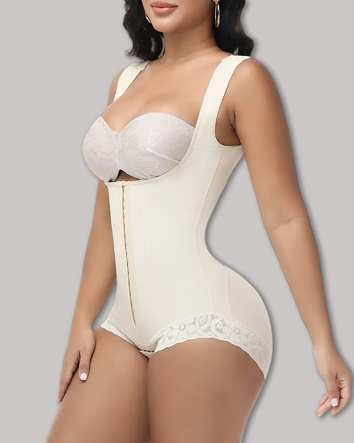 Curvy-Faja Button Down Bodysuit Shapewear - Tummy Control Thong Bodysuit with Snap Closure